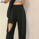 Pants Women Vintage Streetwear Fashion Clothing BF Korean Summer Casual Simple Wide Leg Solid Loose Elegant Soft