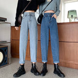 Zingj Jeans Female Autumn Loose Wide Leg Straight Leg Show Thin Large Size Fat Mm Harun Radish Dad Cigarette Pipe Pants-Outfit