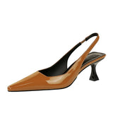 Zingj Retro Simple Women's Shoes Wine Glass With High Heel Shallow Small Square Head Hollow Back Trip Strip After Empty Single