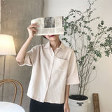 Women Pocket Simple Retro Half Sleeve Female Harajuku Hot Sale Ins Basic Tunic Tops Daily Popular Chic Preppy Style