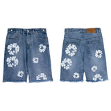 Tears Kapok Printing Beauty Trend Summer Men's And Women's Loose Casual Denim Shorts Trend Five-Cent