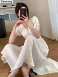 New Women Fashion Midi Dress Elegant Short Sleeve A Line Vestdios Female Party Casual Sweet French