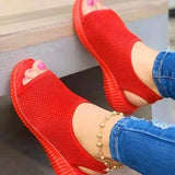 The Summer Of 2024, New Women's Shoes Are Woven In Breathable Solid Color Ladies' Sandals, Fish Mouth, Flat Heel And Beach Low-Top Women's