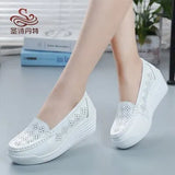 New Women's Genuine Leather Sneakers Platform Shoes Wedges White Lady Casual Shoes Swing mother Shoes Size