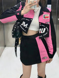 Girls Summer Suit, Women's Baseball Suit, Locomotive Short Jacket, Slim Half-Body, Buttocks, Short Skirt, Two-Piece