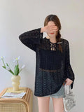 Zingj Large Size Spring And Summer Costume Feel Hollowed-Out Long-Sleeved Sweater Fat Mm Loose Sunscreen Blouse