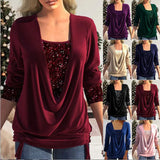 Sequin Contrast Solid Color Long-sleeved Large Drop Collar