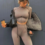 Women Long Sleeve Patchwork Crop Tops Long Pants Two Piece Set Tracksuit 2022 Spring Autumn Clothes Wholesale