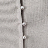 Beige Knit Pearl Buttons Knitted Cardigan Crop Top And Mini Skirt Set- Outfit