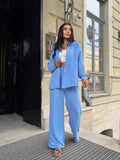 Zingj New Autumn Solid Color Lapel Long Sleeve Shirt Jacket Casual Pants