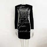 Star High Street Fashion Heavy Industry Letter Nail Beads Drill Body Elastic Long Sleeve