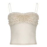 Zingj Desire Wind Sexy Pleated Lace Perspective Feeling Small Sling V Collar Slim Solid Color Bottom Vest