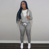 Women 2 Piece Set Solid Long Sleeve Zipper Fly Hooded Coat High Waist Jogging Pant Matching Set 2022 Autumn Sweat