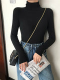 Black White Turtleneck Female T-shirts autumn Fashion Elegant Women solid Long Sleeve T shirt slim Casual basic Tee