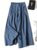 Pants for Women Cotton Linen Large Size Wide Leg Pants Femme Arts Style Elastic Waist Solid Casual Loose