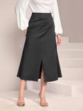 Women's High-Waisted Satin Pleated Split Skirt Solid Color Half Skirt Zipper Fishtail Hip