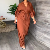 New Women's Temperament V Tie With Loose Leisure Large-Size Dress
