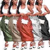 Casual Baggy Loose Size Cargo Skirts Womens Big Pockets Streetwear Pencil High Waist Long Maxi