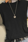 Women's Wide Shoulder Strap Elegant Women Tank O Neck Thin Sleeveless Ice Silk Knitted Vest Slim Women's Clothing