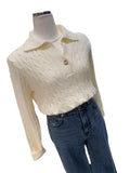 Zingj And Winter New POLO Lapel Twist Pullover Sweater Female Bf Han Fan Loose Foreign Style V-Necked Knitted