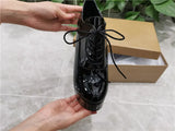 Onlymaker Women's Black Red Platform Ankle Boots High Heels Lace Up Patent leather Stiletto Sexy Lady Fashion Sexy