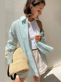 Zingj Shirt 2024 Autumn / Winter New Casual Loose Sugar Macaron Color Medium Long Striped
