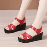 Heel Sandals Women's Summer New Waterproof Table Thick Soles Mom Sandals Large Size 4143 Muffin Bottom Fish Mouth