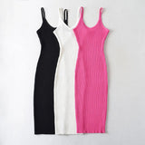 And Winter New Rib Flute Dress Elastic Tight Suspender Dress Knitted