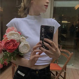 Sexy Backless Crop Tops Women 2022 Summer Fashion Bandage White T-shirts Woman Korean Short Sleeve Cropped Tee Hot