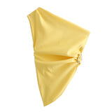 Spring Style Pleated Decorative Asymmetrical Fashion Blouse