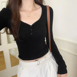 Style Slim Long-Sleeved T-Shirt For Thin Spice Girl A New Solid Color Bottomed Shirt With Low Collar Collarbone Blouse For Women In Early