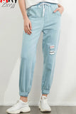 Summer Women's Boyfriend Jeans Distressed Vintage Loose Soft Denim Pants Embroidered Mom Fit Harem Jeans for