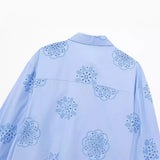 Spring Style Glue Embroidery Decorated Loose Poplin Shirt