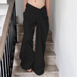 Zingj Style Personality Irregular Kink Waist Head Casual Pants Female Low Waist Solid Color Loose Wide