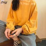 Sleeve T-shirts Ins College Spring Fall Basic Korean Harajuku Simple Girls Tops All-match Lantern-Sleeve Fashion Femme