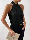 New Summer Women's Satin Neck-Hanging Sleeveless Vest Satin Imitation Silk Blouse From