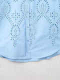 Women's Lapel Hollowed-Out Embroidery Long-Sleeved Single-Breasted Shirt
