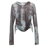 Collar Tie-Dye-Print Slim Long-Sleeved T-Shirt T-Shirt T-Shirt With Sunscreen