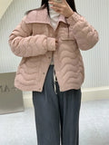 High-End White Duck Down Sweet Down Jacket Female Short Fashion Knitting Large Lapel Splicing Small Pressure Rubber Coat-Outfit