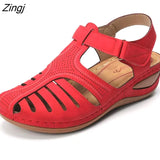 Women's Sandals Summer Ladies Girls Comfortable Ankle Hollow Round Toe Sandals Female Soft Beach Sole Shoes Plus Size 2023
