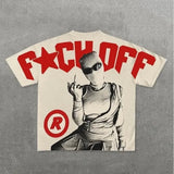 War Girl Graphic Print T-Shirt Y2K Vintage Loose-Sleeved Round-Collar Cotton Top Gothic Street Men's Wear 211-0-Outfit