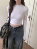 And Slim Long-Sleeved T-Shirt Women's Early Autumn New Style Solid Color Underneath T-Shirt Short Style