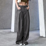 Summer New Spice Girls Fashion Retro Street Loose Low-Waisted Solid Color Woven
