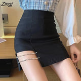 Skirts Women Side-slit Crystal-chain Korean Style Slim Trendy Elegant Patchwork Female Bottom Summer Popular Chic