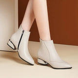 Zingj New 2024 Thick Heel Ankle Boots Women's Pointed Head Stitching Side Zipper Middle Heel Martin Boots Fashion Single Boot Cloth-Outfit