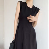 Summer Women One Piece Fashion Elegant Sleeveless Dress Office Lady Casual Solid Midi Dresses Female Clothes