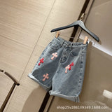 Spring And Summer New Niche Cross Patchwork Jeans Straight Pants Design All-match Slimming Shorts For