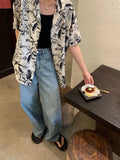 Ink Painting Shirt Fashion Women Blouses 2023 Casual Youth Korean Clothing Fashion Summer Women's Shirts Short Sleeve