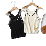 Basic Round Collar Sling Sleeveless Knitted T-Shirt In