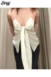 Female Camis Summer Solid Strap Tie Up Irregular Vest 2023 Y2K Retro V-neck Party Off Shoulder Backless Tank